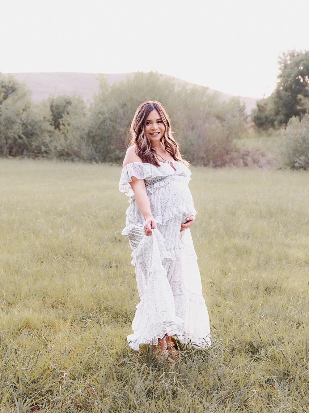 Off-Shoulder White Tiered Floral Ruffle Maxi Dress - Picture 9 of 9